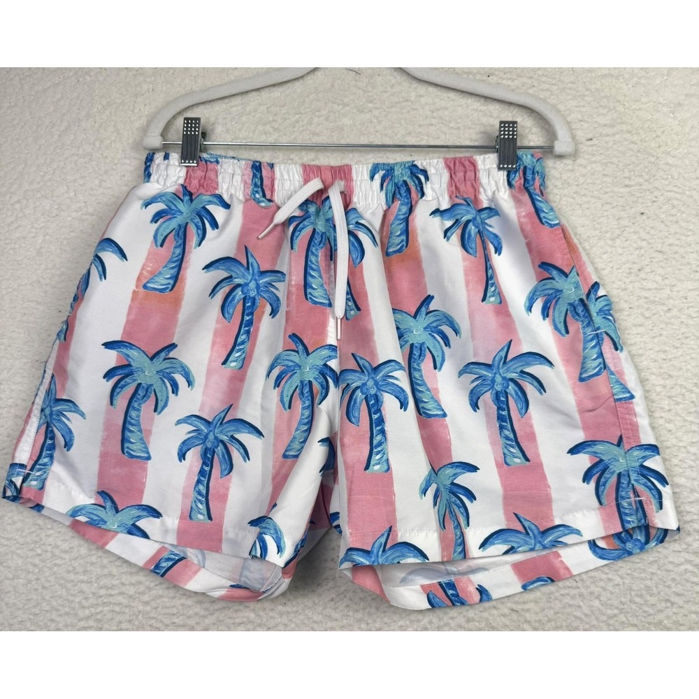 Chubbies Swim Trunks Shorts Mens XL Pink Palm‎ Tree Print Beach Lined Made USA